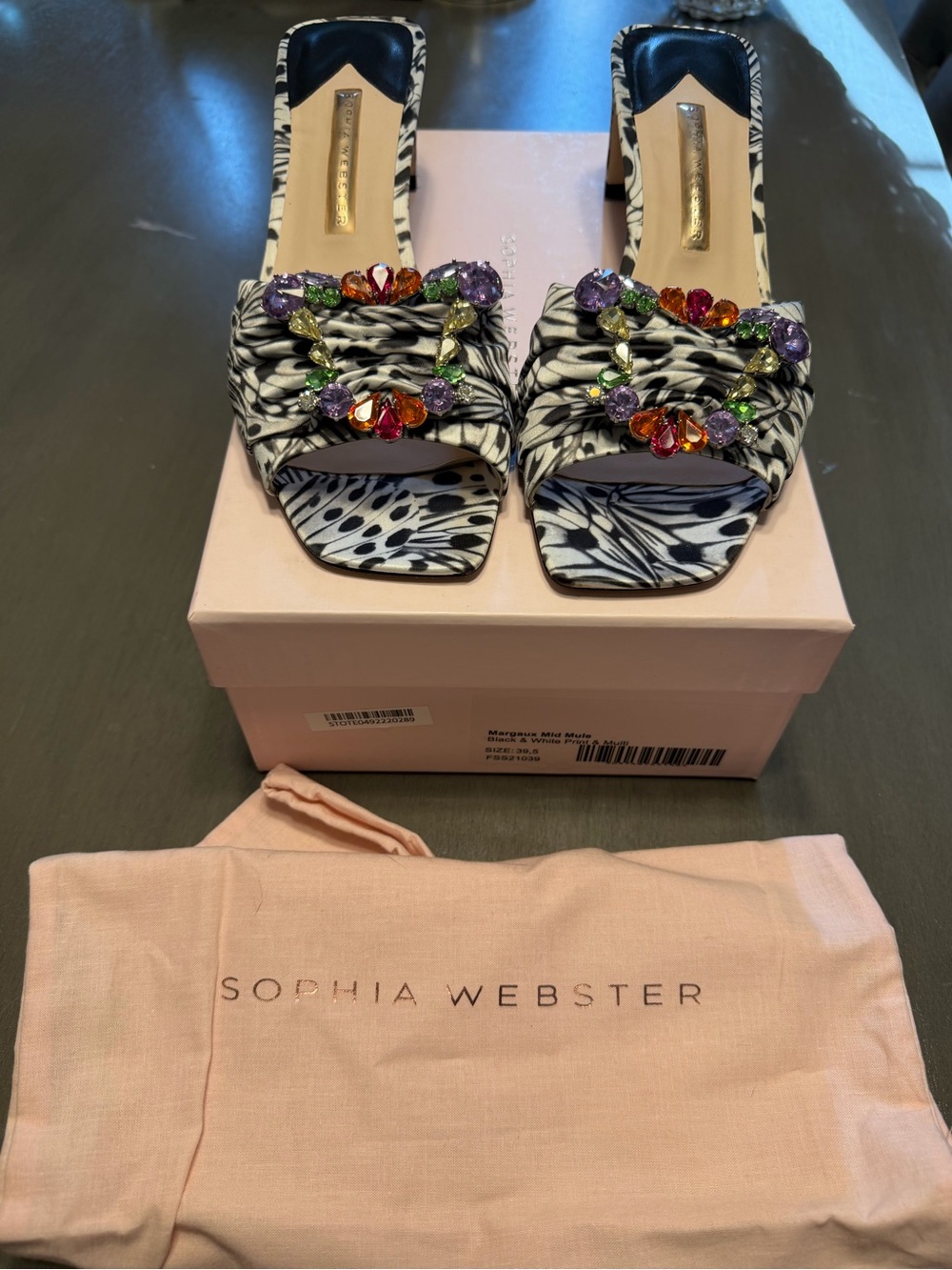 Sophia Webster Black & White Jeweled Margaux mid mules worn once. Size 39.5